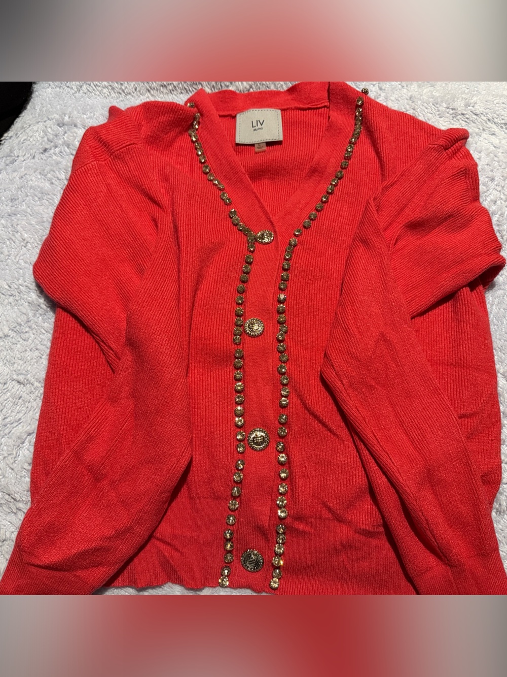 Pink Embellished Button Sweater - LIV Tag